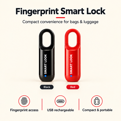 Black and red smart locks with product information