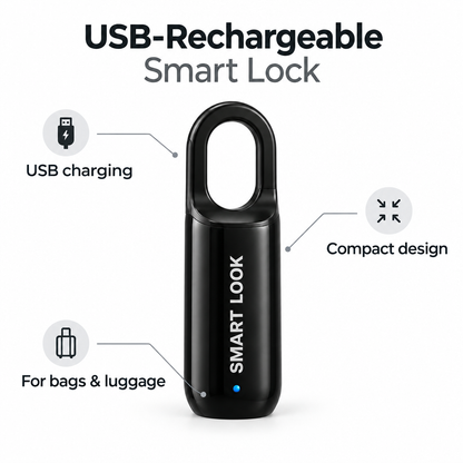 Black smart lock with feature callouts